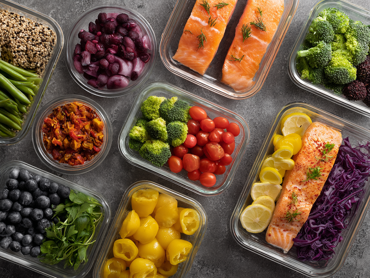 Variedad de ingredientes frescos para menús equilibrados